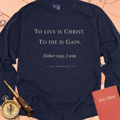 To Live With Christ — True Navy Comfort Colors long sleeve